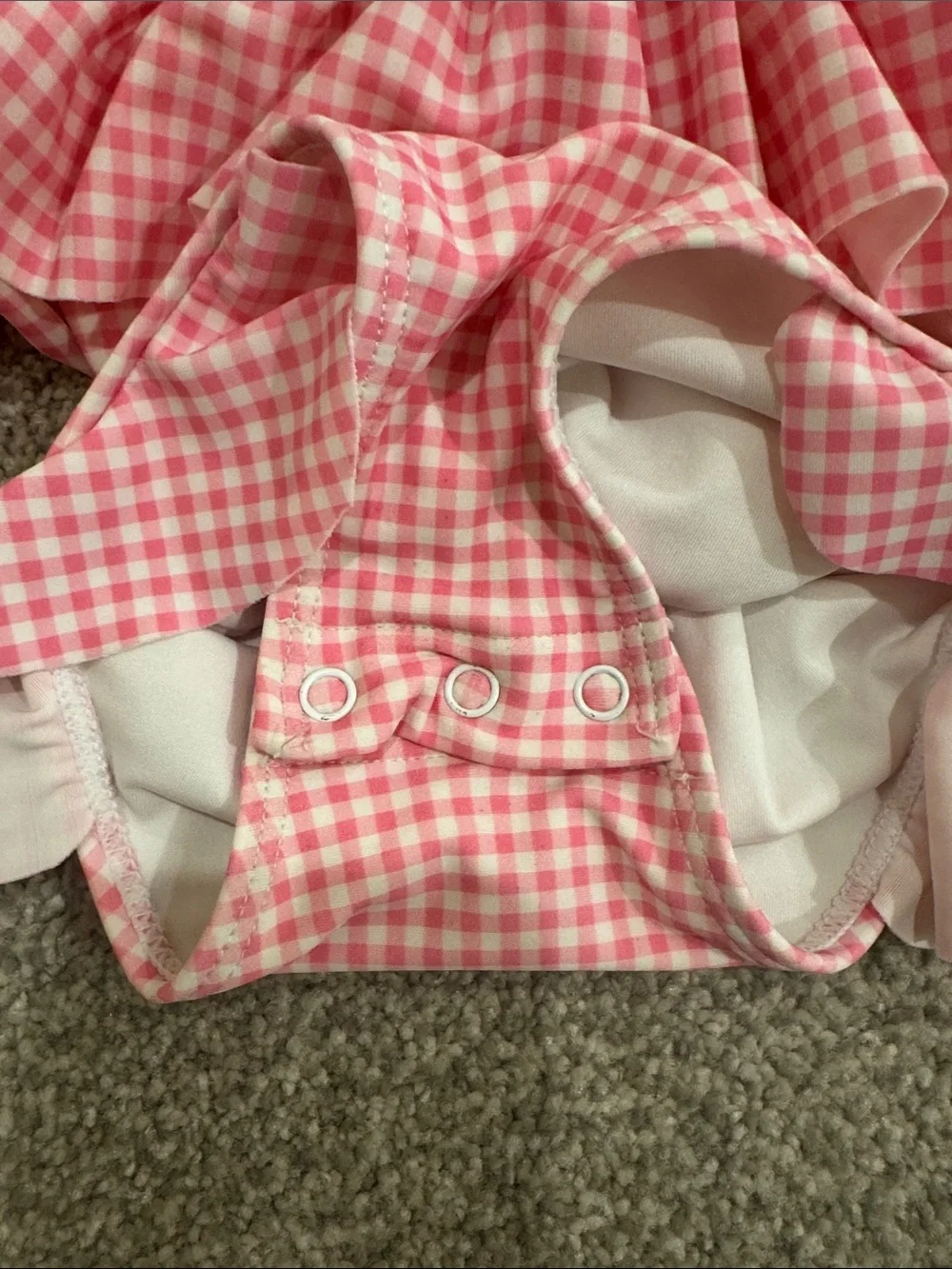 Cecil and Lou Personalized Pink Gingham One-Piece Swimsuit with Ruffle Trim